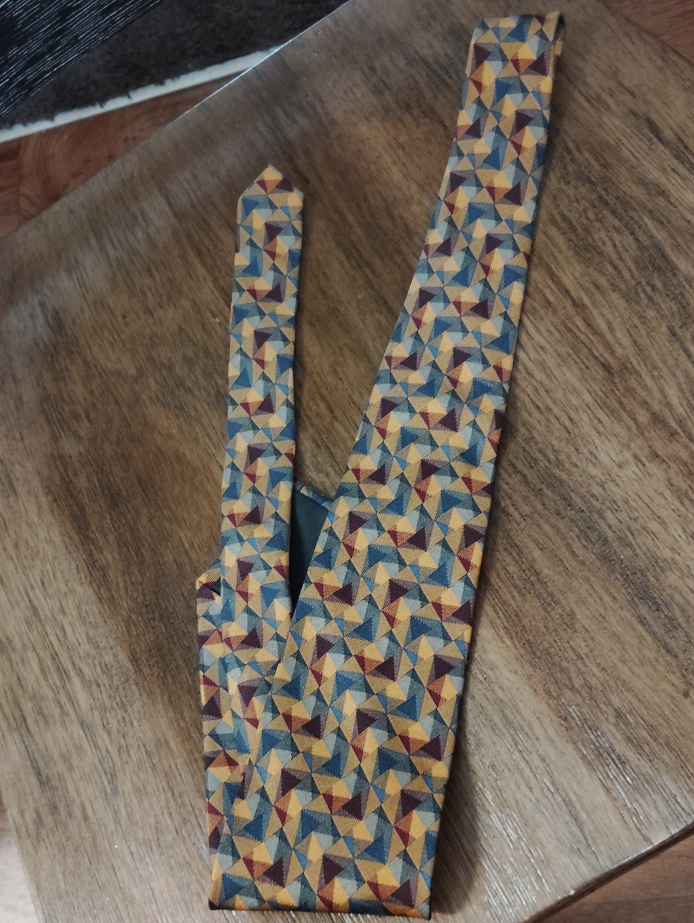 Jhane Barnes Geometric Tie in Mustard, Blue & Burgundy
